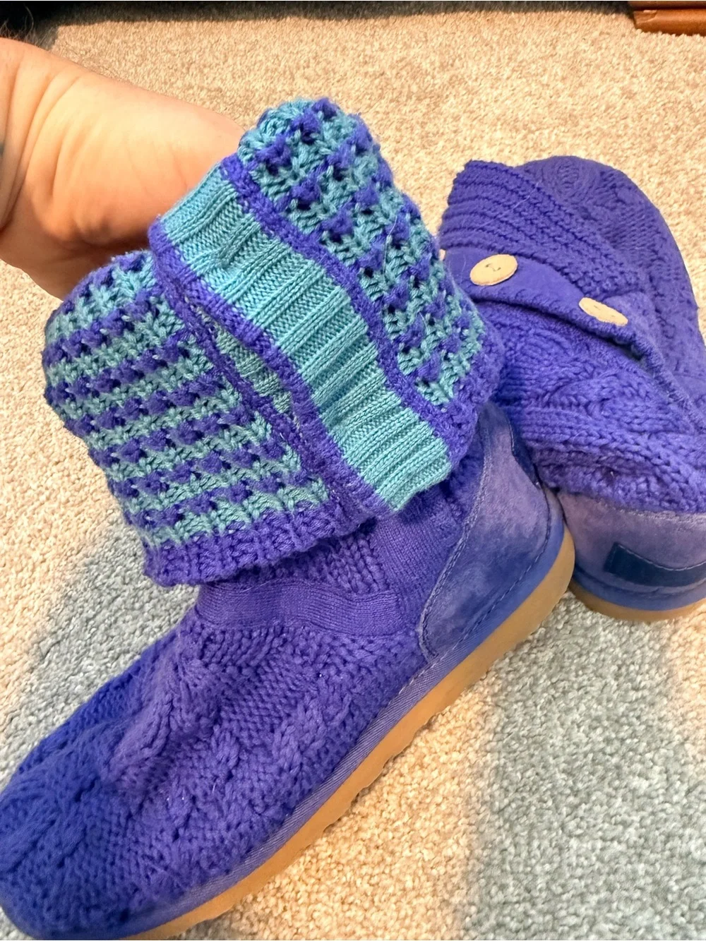 UGG Purple Knit Women's Winter Boots with Teal Accent